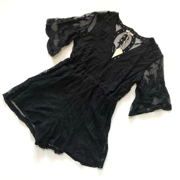 Lace Romper New Black Shorts Lining Sheer Back - Picture 8 of 8